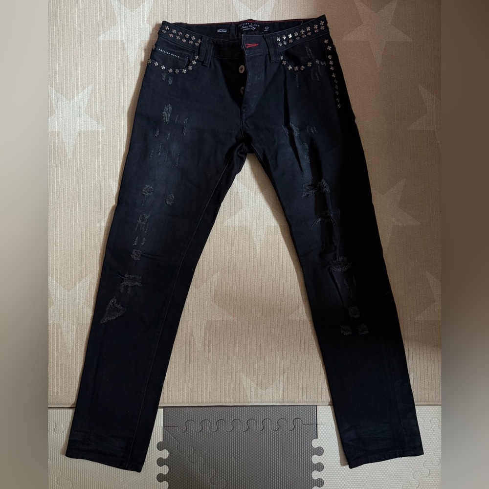 Philipp Plein Black Jeans with Red Accents